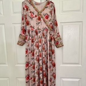 Pakistani Indian shalwar kameez gown angrakha size Med floral pink Eid dress